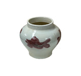 Oriental Off White Base Brick Red Fishes Ceramic Art Vase Jar ws4650S