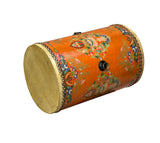 Chinese Tibetan Style Drum Shape Orange Jewel Tower Floral Side Table ws4651S
