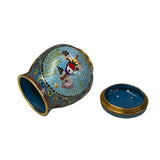 Teal Turquoise Metal Cloisonné Birds Flower Enamel Round Box Jar ws4702S