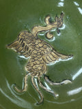 Chinese Celadon Green Color Phoenix Graphic Ceramic Bowl Display Art ws4721S