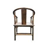 Chinese Oriental Brown Horseshoe Round Back Elm Wood Armchair ws4740S