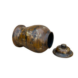 Chinese Distressed Brown Lacquer Golden Scenery Wood Temple Jar ws4763S
