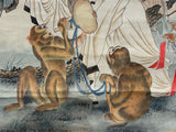 Oriental Scholar Monkeys Ink Brush Color Scroll Painting Wall Art ws4781S