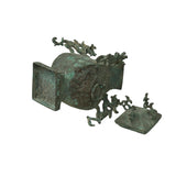 Green Gray Metal Carved Ritual Fengshui Vessel Display Art ws4785S
