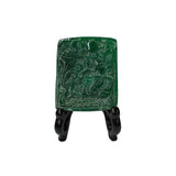 Natural Green Stone Dragon Motif Carving Display Plaque Art ws4800S