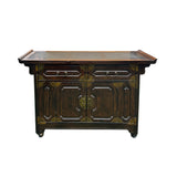 Dark Brown Vintage Point Edge Characters Engraved Top Credenza Cabinet ws4804S
