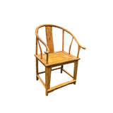 Oriental Light Brown Horseshoe Round Back Elm Wood Armchair ws4806S