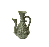 Vintage Chinese Celadon Green Ceramic Flask Shape Motif Vase Jar Display ws4832S