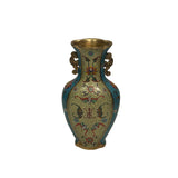 Vintage Cloisonné Vase Dragon Handles and Chinese Floral Motifs - Turquoise Decor ws4891S