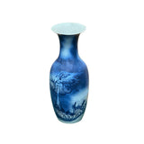 Pair Deep Blue Dragon Koi Fish Graphic Tall Porcelain Art Vases ws4894PS