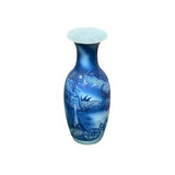 Pair Deep Blue Dragon Koi Fish Graphic Tall Porcelain Art Vases ws4894PS