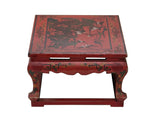 Vintage Distressed Red White Cranes Pine Graphic Rectangular Stand Table ws4946S