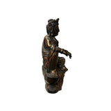 Vintage Chinese Golden Red Brown Lacquer Wood Bodhisattva Statue ws4947S