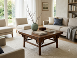 Vintage Rustic Raw Wood-Square Ming Style Apron Low Coffee Table ws4955S
