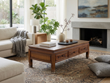 Vintage Natural Wood Pattern Rectangular Drawers Low Coffee Table ws4959S