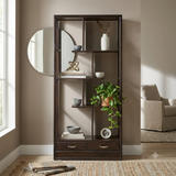 Asian Inspired Asymmetrical Dark Brown Shelving Display Cabinet Divider ws4972S