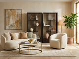 Pair Asian Inspired Asymmetrical Dark Brown Shelving Display Cabinet Divider ws4972ABS