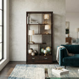 Asian Inspired Asymmetrical Dark Brown Shelving Display Cabinet Divider ws4972BS