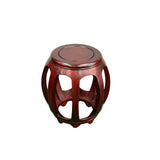 Vintage Reddish Brown Oriental Barrel Shape Round Stool Side Table ws4973S