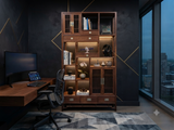 Asian Inspired Asymmetrical Light Brown Shelving Display Cabinet Divider ws4975S