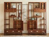 Pair Asian Inspired Asymmetrical Light Brown Shelving Display Cabinet Divider ws4975ABS