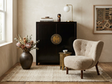 Oriental Black Lacquer Slim Round Moon Face Storage Cabinet ws4979S