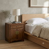 Oriental Simple Natural Wood Brown Drawer End Table Nightstand ws4981S