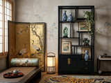 Oriental Asymmetrical Black Lacquer Shelving Display Cabinet Divider ws4985S