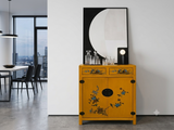 Oriental Bright Mustard Yellow Vinyl Flower Bird Graphic Cabinet ws4986S