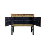 Asian Tibetan Style Floral Graphic Red Green Yellow Console Credenza Table ws4988S