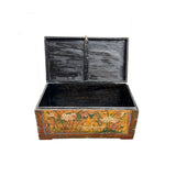 Vintage Distressed Brick Red Brown Lotus Cranes Oriental Wood Trunk Table ws4989S