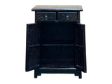 Distressed Black Golden Floral Graphic Tall Side End Table Cabinet ws4992S