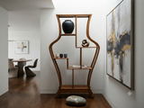 Oriental Light Brown Vase Shape Step Shelves Display Cabinet Divider ws4993S