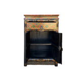Tibetan Style Geometric Graphic Brown Golden Yellow End Table Nightstand ws4994S