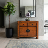 Distressed Vintage Style Weathered Orange Drawers Credenza Cabinet ws4995S