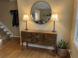 47" Brown Wood Grain Pattern Drawers Console Side Altar Table ws4997S