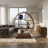 Oriental Circular Peach Shape Brown Wood Display Cabinet Room Divider ws4999S