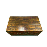Vintage Rustic Red Brown Floral Bird Rectangular Wood Trunk Chest Table ws5007S