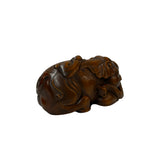 3" Artistic Brown Wood Carved Elephant Fengshui Miniature Figure ws5011S