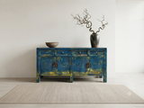 Distressed Bright Blue Oriental Sideboard Credenza Console Table Cabinet ws5014S