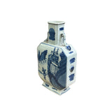 Chinese Blue White Porcelain Hexagonal Figural Graphic Art Vase ws5023S