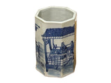 4" Small Octagonal Blue White Scenery Graphic Porcelain Art Vase ws5043S