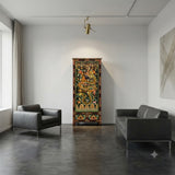 Oriental Tibetan Style Golden Dragon Graphic Tall Slim Storage Cabinet ws5063S