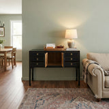 47" Black Wood Grain Pattern 6 Drawers Console Side Altar Table ws5064S