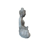 18.5" Gray Brown Distressed Marks Stone Sitting Buddha Statue ws5081S