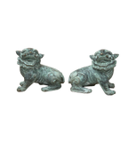 Pair Chinese Rustic Oxidized Patina Fengshui FoDog Metal Figure GB010S