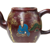 Vintage Chinese Reddish Brown Graphic Zisha Clay Teapot Art Display GB145S