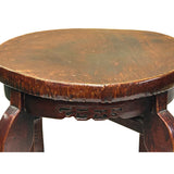 Vintage Oriental Brown Leather Top Round 4 Legs Stool Table GB148S