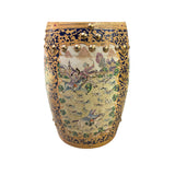 Vintage Oriental Chinoiserie Western Graphic Porcelain Stool Table Ottoman GB163S
