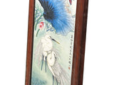 Vintage Chinese Wood Frame Porcelain Egret Lotus Wall Plaque Panel GB170S